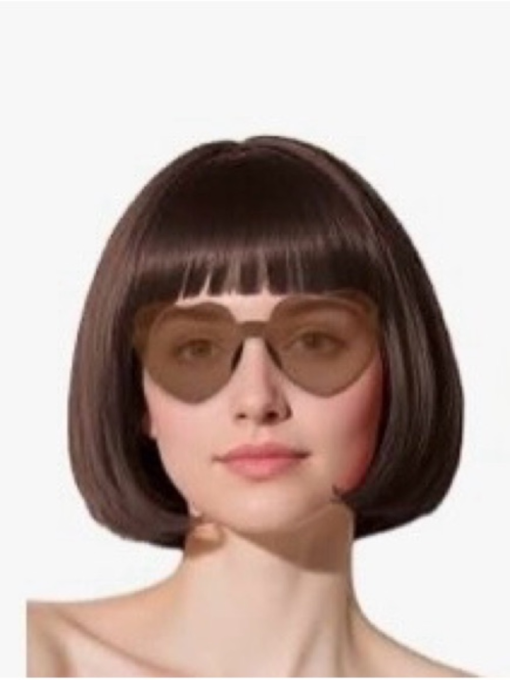 Brown/Red Tint Short Bob Wig with Blunt Bangs - Women Hair - Picture 3 of 3